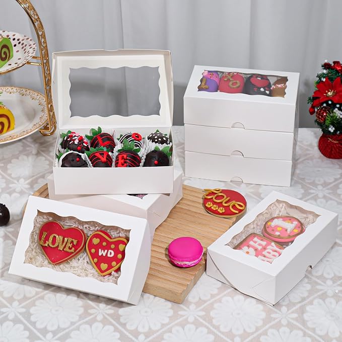50pcs 7x4.3x2 Inches White Chocolate Covered Strawberries Cookies Cake Pop Truffle Cakesickle Charcuterie Bakery Boxes for Christmas Valentine's Mother's Day