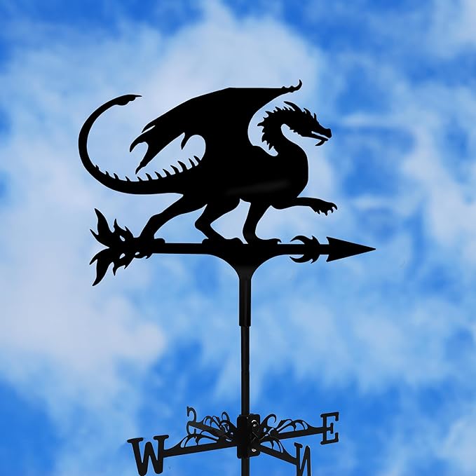 Dragon Wind Weathervanes for Roofs Mount, Mini Weather Vain Vein with Creative Shapes & Metal Material for Sheds, Courtyard & Garden Fence Decoration Outdoor (Black, 1PC)