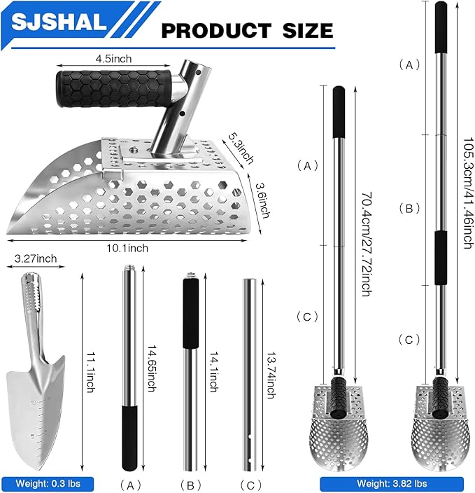 Sand Scoops for Metal Detecting, Metal Detecting Accessories, Beach Metal Detector Scoop, Sand Sifter Shovel for Underwater Treasure Hunting