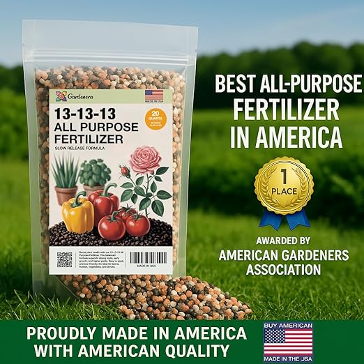 Gardenera 13-13-13 Slow Release Granular Fertilizer – All Purpose Plant Food 13 13 13 for Outdoor Grass, Vegetables, Roses, Flowers, Shrubs, Trees. Lawns, Gardens, Potted Plants (10 Quarts)