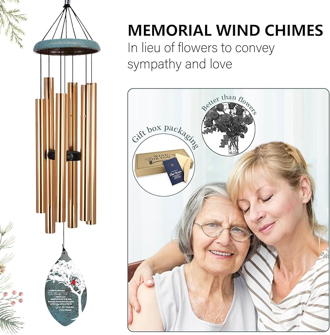 ASTARIN Custom Cardinal Memorial Wind Chimes, 35" Sympathy Gifts Wind Chime for Loss of Mom Dad Sister Son, Personalized Name Date Bereavement Condolence Gift for Outside Outdoor
