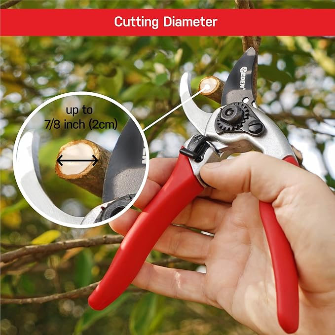 Eden 39002 Adjustable Bypass Pruning Shears, 7/8 inch cutting diameter for Stems and Branches