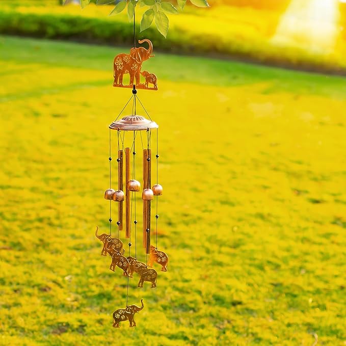 Elephant Wind Chimes Outdoor Elephant Gifts for Women Men Mom Dad Best Birthday Unique Gardening Gifts Metal WindChimes for Outside/Indoors, Lawn, Patio, Home, Yard Decor, Garden Decorations