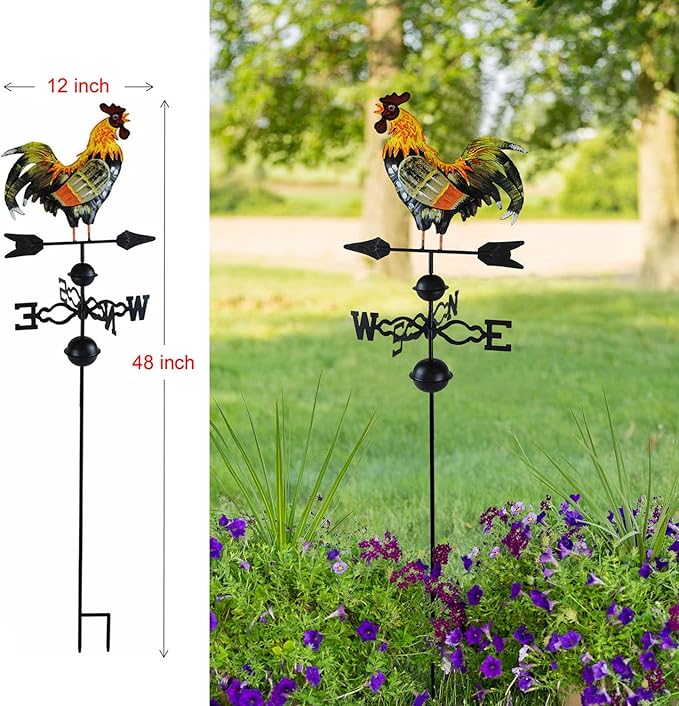 HGC 48 in. Metal Weather Vane for Garden Decor Farmhouse Decorative with Rooster Ornament Wind Vane Weathervanes