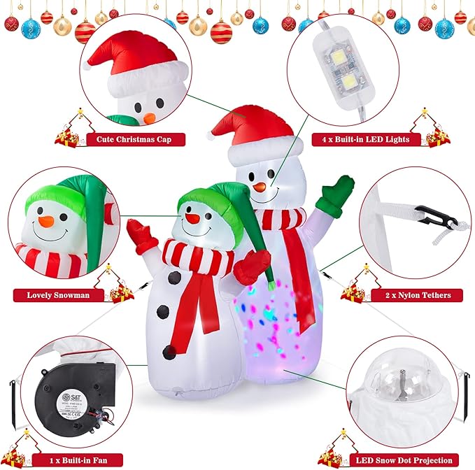 CAMULAND Christmas Decorations, 6FT Blow Up Yard Decorations Outdoor Inflatables Ornaments Snowman with Built-in LED Lights, Large Christmas Decor for Garden Party Indoor