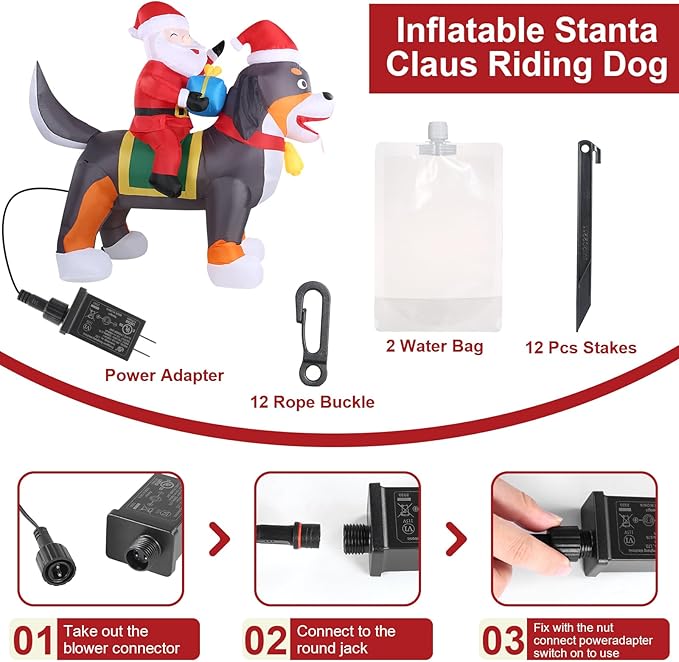 7.2 FT Christmas Inflatables Yard Decorations Outdoor Santa Claus Riding Dog, Built-in LED Lights, Christmas Blow Up for Outdoor, Yard, Roof, Lawn