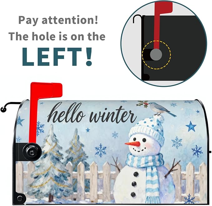 Hello Winter Snowman Large Mailbox Covers Magnetic Oversized Xmas Tree Snowflake Bird Blue Christmas Holiday Outdoor Decorative Seasonal Letter Box Cases for Home Garden Outside Decor, 25.5x21 Inch