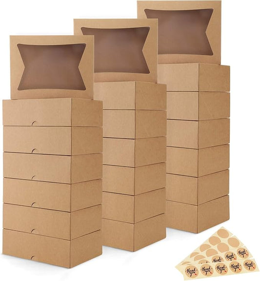 Eupako Cookie-Boxes-with-Window-8x6x2.5-Inhces-25pcs-Auto-Popup-Brown-Treat-Boxes for Bakery, Donuts, Candy, Pastry, Cupcakes, Biscuits, Chocolate Strawberries