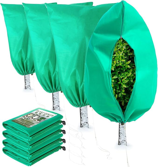 Homimp Plant Covers Freeze Protection, 4 Pack Frost Covers with Zipper Drawstring (23.6" x 31.5") Plant Protection Cover Bags for Outdoor Winter Frost Cold Weather Shrubs Trees Jacket Covers(Green)