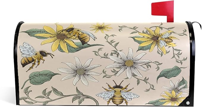 ALAZA Bee and White Daisy Magnetic Mailbox Cover MailWraps Garden Yard Home Decor for Outside Oversized-25.5" x20.8"