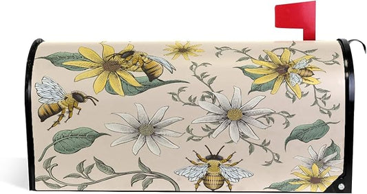 ALAZA Bee and White Daisy Magnetic Mailbox Cover MailWraps Garden Yard Home Decor for Outside Oversized-25.5" x20.8"