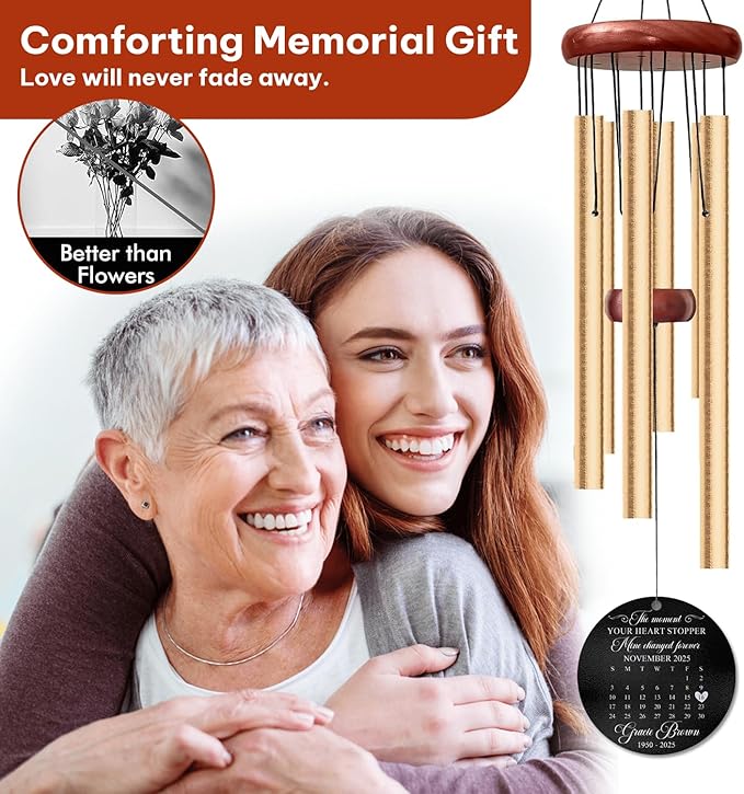 Personalized Calendar Memorial Wind Chime – “The Moment Your Heart Stopped, Mine Changed Forever” Custom Date, Name & Years – Sympathy Gift for Loss of Loved One – Windchimes for Outdoors Décor