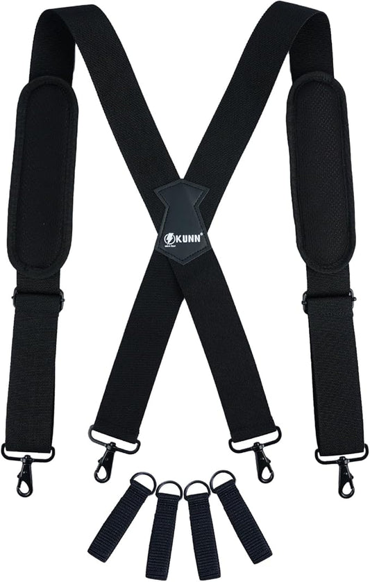 KUNN Tool Belt Suspenders Removable Padded Shoulder Work Suspenders with 4Pcs Attachment Loops,Comfortable and Adjustable