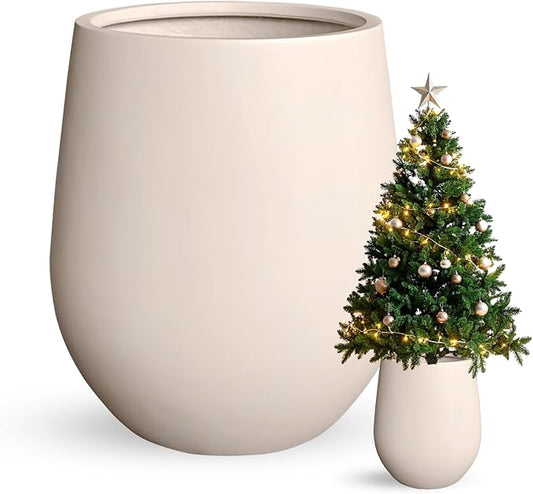 16.5"H x 15"D Corso Fiberstone Round Tapered Planter, Christmas Tree Planter, Smooth Finishes, Weather Resistant for Indoor & Outdoor Use, 2 Extra Coco Mats (Kilim Beige, 11.5" Pot Opening)