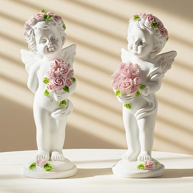 Resin Angel Statue Holding Flowers, Indoor Living Room Dining Table Decor, Outdoor Garden Ornament, Ideal Gift for Mom, Dad and Friends