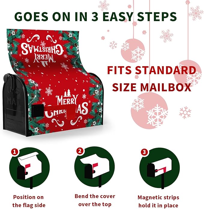 Merry Christmas Mailbox Cover Xmas Trees Magnetic Mailbox Covers Poinsettia Winter Snowflake Letter Post Box Cover Standard Size 21 * 18 Inch Christmas Yard Home New Year Holiday Decorative