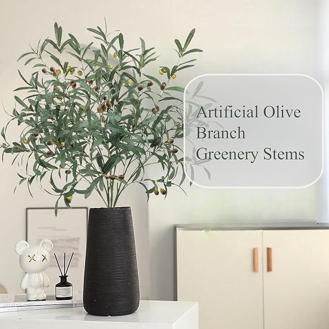 MeDecor Artificial Plants 2Pcs Greenery Stems, 39" Tall Faux Olive Plant Spring Summer Twig Branches Fake Green Plants Stem for Vase Home Party Wedding Garden Office Decorations