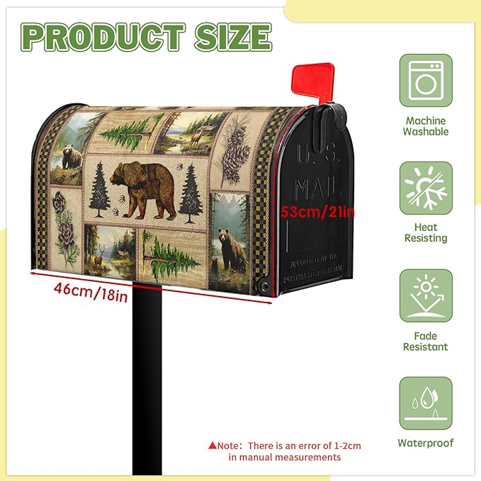 Forest Mailbox Covers Spring Summer Mailbox Covers Magnetic Bear Post Letter Box Cover Wrap Standard Size 21x18 inch Green Tree Decorations for Outside Farmhouse Garden Decor Cute Animals