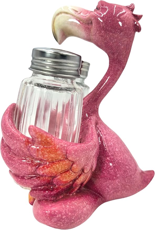 Decorative Flamingo Salt and Pepper Shaker Holder, Coastal Kitchen Decor (Flamingo)