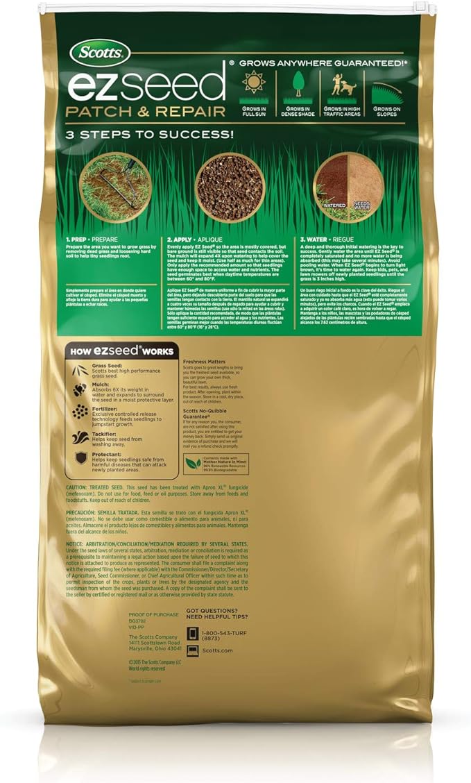 Scotts EZ Seed Patch & Repair Sun and Shade Mulch, Grass Seed, Fertilizer Combination for Bare Spots and Repair, 10 lb, 2 pk