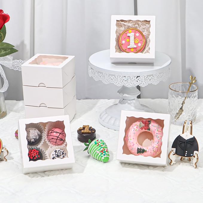 100pcs 4x4x2 Inch Party Favor Boxes (Bakery/Chocolate/Donut)