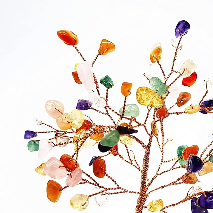 Quartz Crystal Feng Shui Money Tree Natural Agate Flakes Geode Base Bonsai Style Decoration for Luck and Wealth 3.6"- 4.6" (Multicolor)