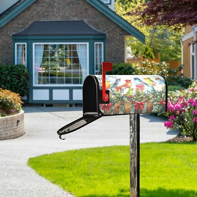 SUABO Mailbox Cover Christmas Colorful Birds Oversize Magnetic Mailbox Covers Wraps for Christmas Home Yard Garden Decor