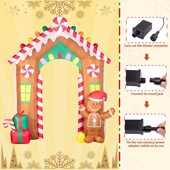 Hioasis 10 FT Christmas Inflatable Decorations - Archway with Gingerbread Man and Gift Box X-mas Outdoor Inflatables with LED Lights Built-in Perfect for Christmas Party&Holiday&Yard&Garden