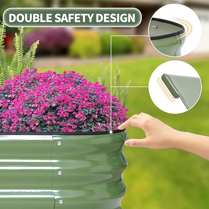 1MORE Galvanized Raised Garden Bed- Planter Garden Boxes Outdoor, Raised Beds for Gardening,Metal Garden Bed Kit for Vegetables Flower, Planter Raised Beds.8x2x1ft Green-1pcs