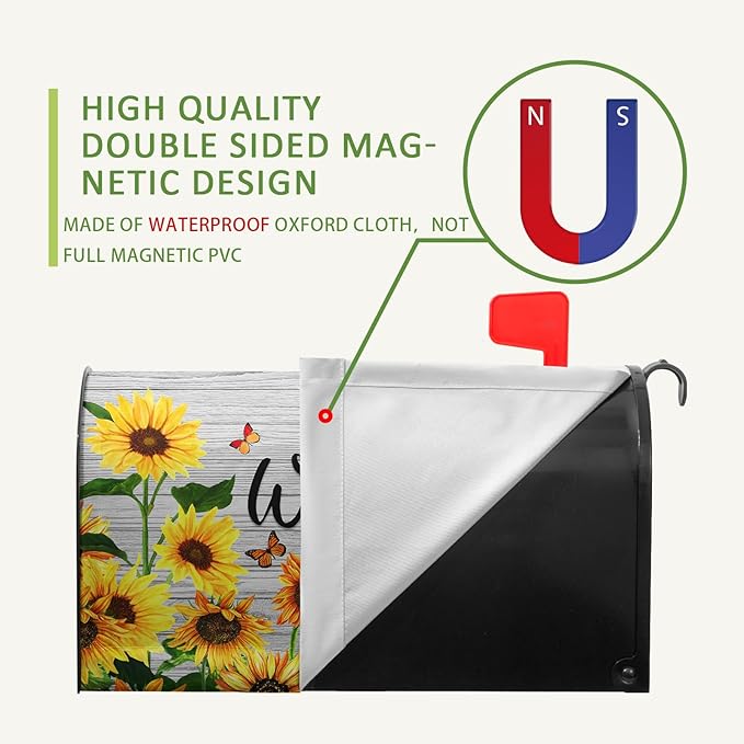 Summer Sunflowers Welcome Mailbox Covers Magnetic Standard Size Yellow Flower Mailbox Post Cover Spring Floral Mailbox Wraps Outdoor Decor for Garden Yard 21x18 Inch