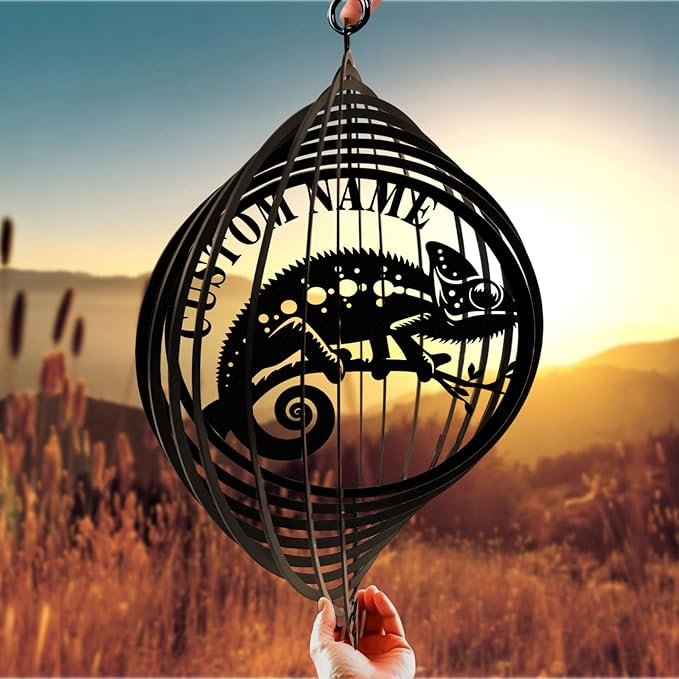 Personalized Wind Spinners Outdoor Chameleon, Custom Name Garden Wind Spinners, Hanging Outdoor Decor, Yard Art, Metal Hanging Wind Spinner for Indoor Lawn Patio Porch, Customized Gifts Color07
