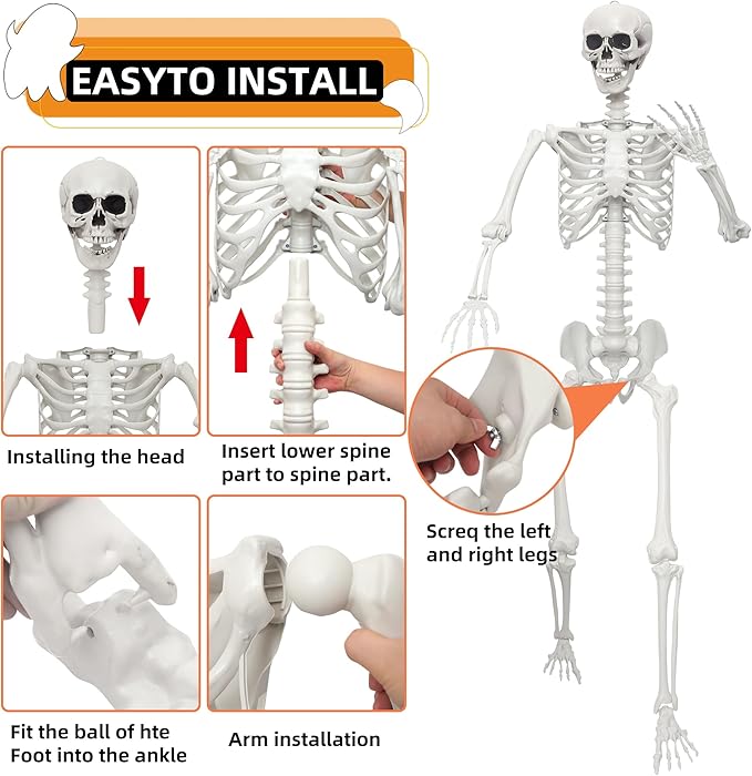 7.8Ft Giant Skeleton Life Size Realistic Plastic Human Skeleton with Movable Joints for Halloween Front Lawn Decorations