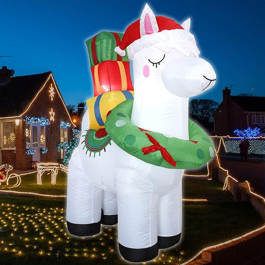 5FT H Lovely Christmas Inflatable Alpaca with Gift Bags and Christmas Wreath Built-in LEDs,Adorable Christmas Inflatable Llama Blow Up for Christmas Party Indoor Outdoor Yard Garden