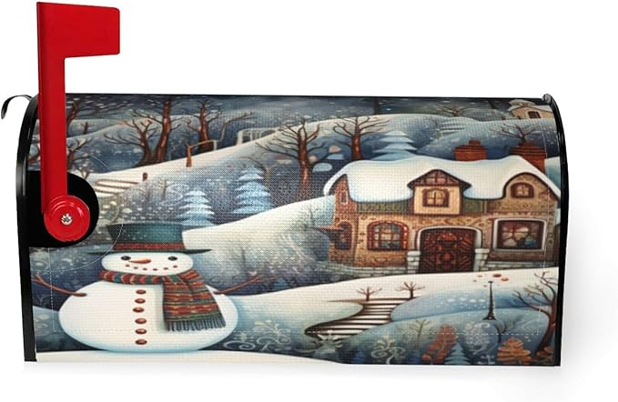 DADABULIU Mailbox Covers Snowman Forest Winter House Snowman Forest Winter House Magnetic Letter Post Box Cover Standard Size 21 x 18 Inch Garden Yard Home Decorative