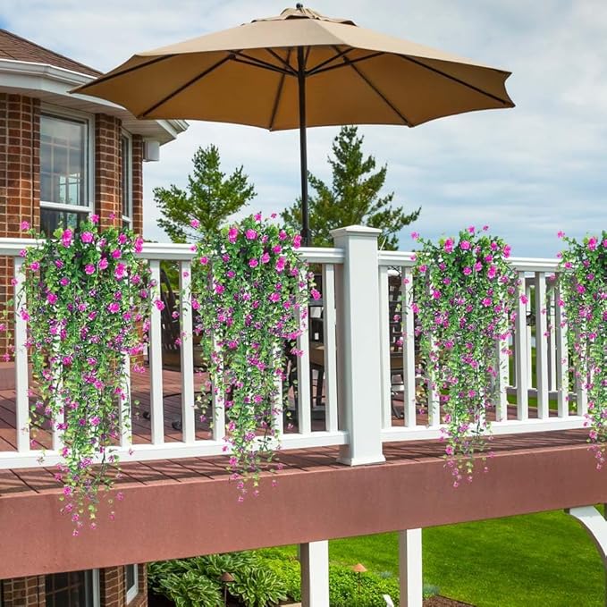 Artificial Hanging Flowers, 3 Pcs Fake Hanging Plants Decor, Artificial Vines for Outdoors, UV Resistant No Fade Artificial Plants Suitable for Indoor Decoration Outdoor Porch Courtyard (red lotus)