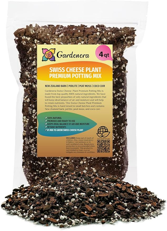 Gardenera Premium Swiss Cheese Plant Potting Mix - Monstera Deliciosa Blend for Optimal Nutrients and Drainage for Healthy Growth - 4 Quart
