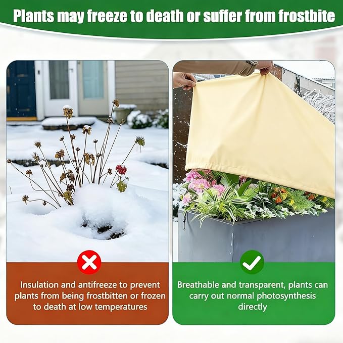 Plant Frost Cover for Garden Protection, Rectangular Planter Winter Blanket with Drawstring, 59 x 17.7 x 15.7 Inch, 4 Pack