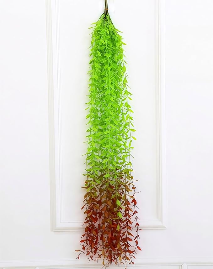 5 Pack Artificial Hanging Willow Vine (3.3ft) - Fake Greenery Plants for Indoor/Outdoor Decor, Wedding & Photography - Red Tail Design (No Basket Included)