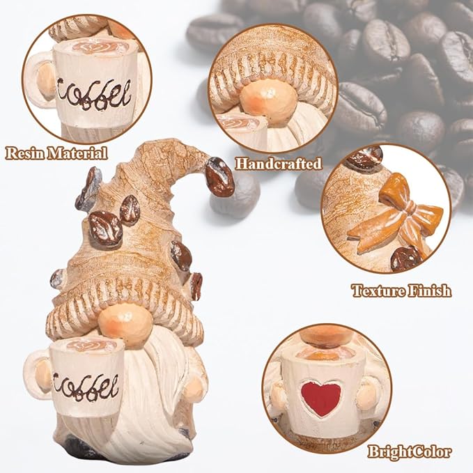 Hodao Coffee Gnomes Figurine, A Dreamy Decoration for Caffeine Lovers Exquisite Coffee Bean Hat & Warm Handcrafted Details Perfect for Bar, Home Decor, and Gift Choice
