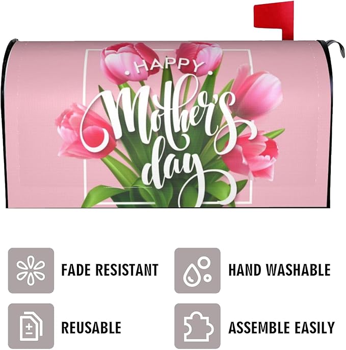 Mailbox Cover Happy Mothers Day, Beautiful Flower Print Outdoor Mail Cover Letter Post Box, Standard Size 25.5x21 in Magnetic Mailbox Case for Home Garden Yard Decor