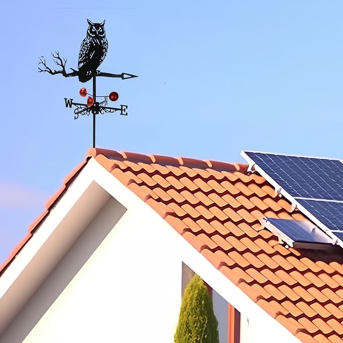 Weathervane Roof Mount, Rust-Resistant & Durable Metal Wind Direction Indicators, Decor Weather Vane for Yard, Outside, Garden, Shed, Farmhouse & Chicken Coop (Owl)