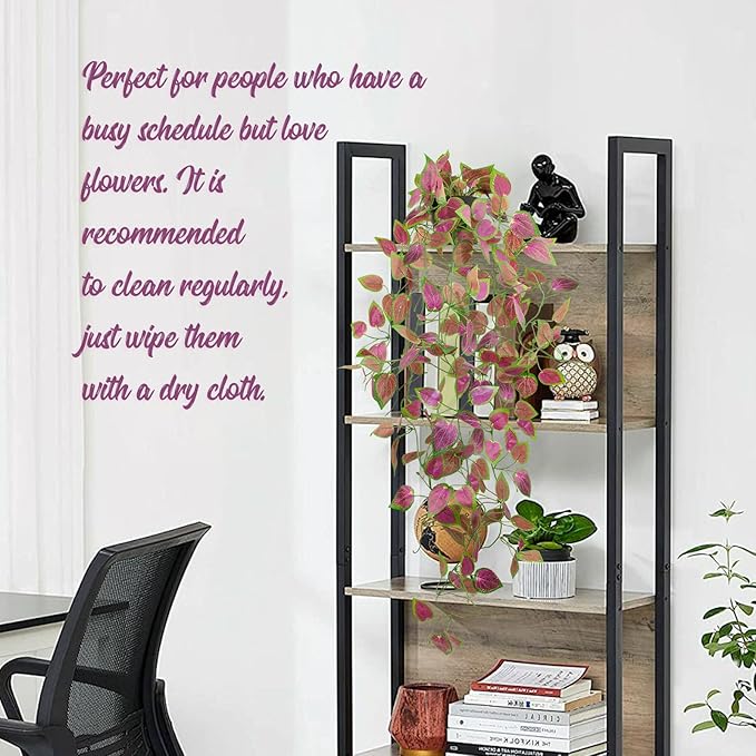 LOYWREE 2 Pack Artificial Purple Ivy Hanging Vine Plants - Small Potted Long Trailing Cascading Foliage, Gothic Home Decor for Indoor/Outdoor, Office, Garden & Shelf (Black Pot Included)