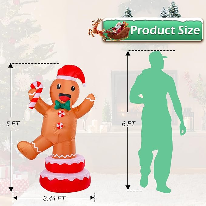 Christmas Inflatables Outdoor Decoration Inflatable Animated Rotating Gingerbread Man Giant Outdoor Indoor Blow Up LED Lighted Up Yard Lawn Garden Home Party Decor