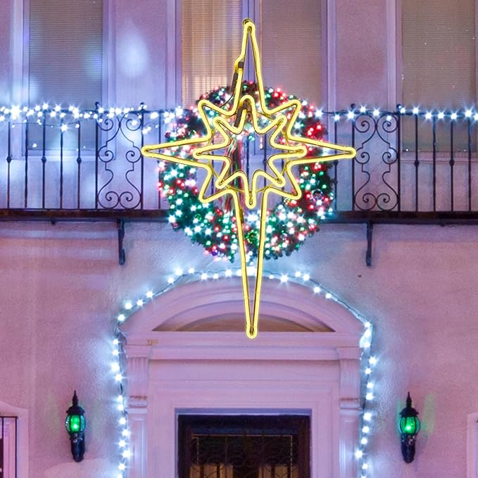GLOWNOVA【Large 25"x16.5" 】 Large Star of Bethlehem Outdoor Lights, 408 LED Outdoor Christmas Decorations Star Light, LED Lights for Christmas Nativity Scene Outdoor Yard Porch, Warm White, CH7133