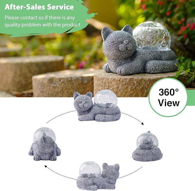 Goodeco Cat Statue with Solar LED Lights - Smile Garden Enthusiasts Outdoor Decor - Ideal Gifts for Mom, Birthdays & Cat Lovers