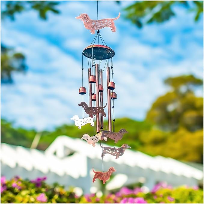 Dachshund Dog Wind Chimes Outdoor Weiner Dog Gifts for Women Men Mom Dad Best Birthday Unique Gardening Gifts Metal WindChimes for Outside/Indoors, Lawn, Patio, Home, Yard Decor, Garden Decorations