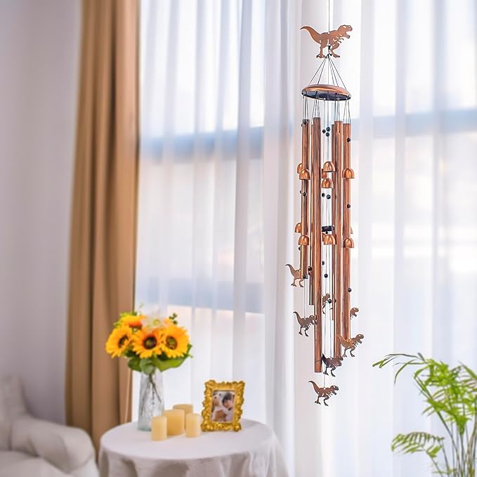 Extra Large Dinosaur Wind Chimes Outdoor Dinosaur Gifts for Women Men Mom Gardening Birthday Gifts Metal Memorial WindChimes for Outside/Indoors, Lawn, Patio, Yard Art, Garden Decor, Yard Decoration