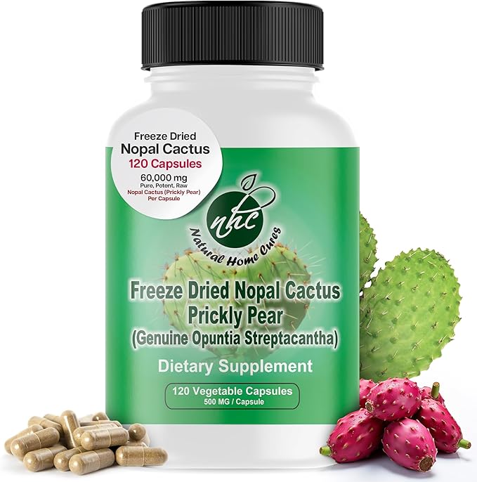 Nopal Cactus Capsules - Freeze Dried Prickly Pear Extract - Fiber Supplement for Metabolic Health Support - Rich in Betalains & Nitrates - Non-GMO - 120 Veggie Caps (1 Bottle)