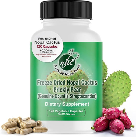 Nopal Cactus Capsules - Freeze Dried Prickly Pear Extract - Fiber Supplement for Metabolic Health Support - Rich in Betalains & Nitrates - Non-GMO - 120 Veggie Caps (1 Bottle)