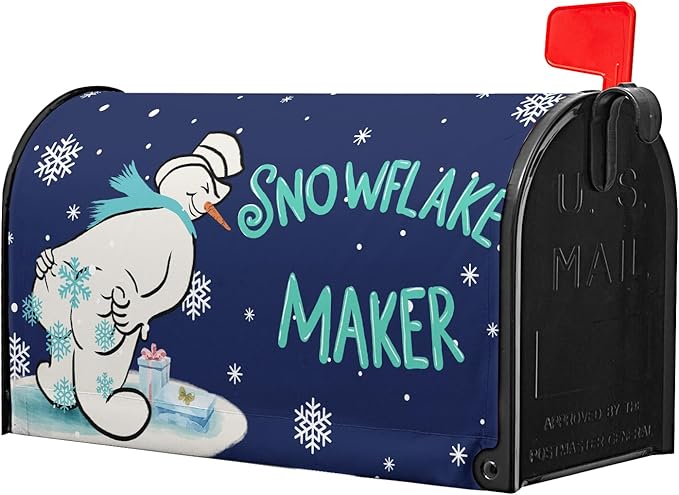 Winter Snowman Mailbox Cover Snowflake Maker Magnetic Large Size Mailbox Covers Blue Xmas Santa Claus Decorative Post Letter Box Wrap for Winter Holiday Outdoor Yard Oversized 25.5 X 21 Inch